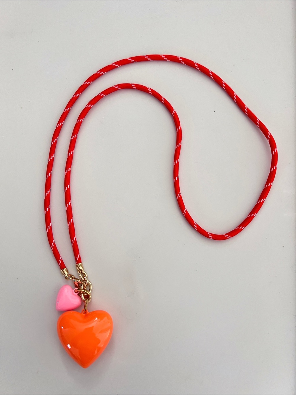 Roxanne Assoulin The Happy Cord Long Big Double Heart Necklace Orange Pink